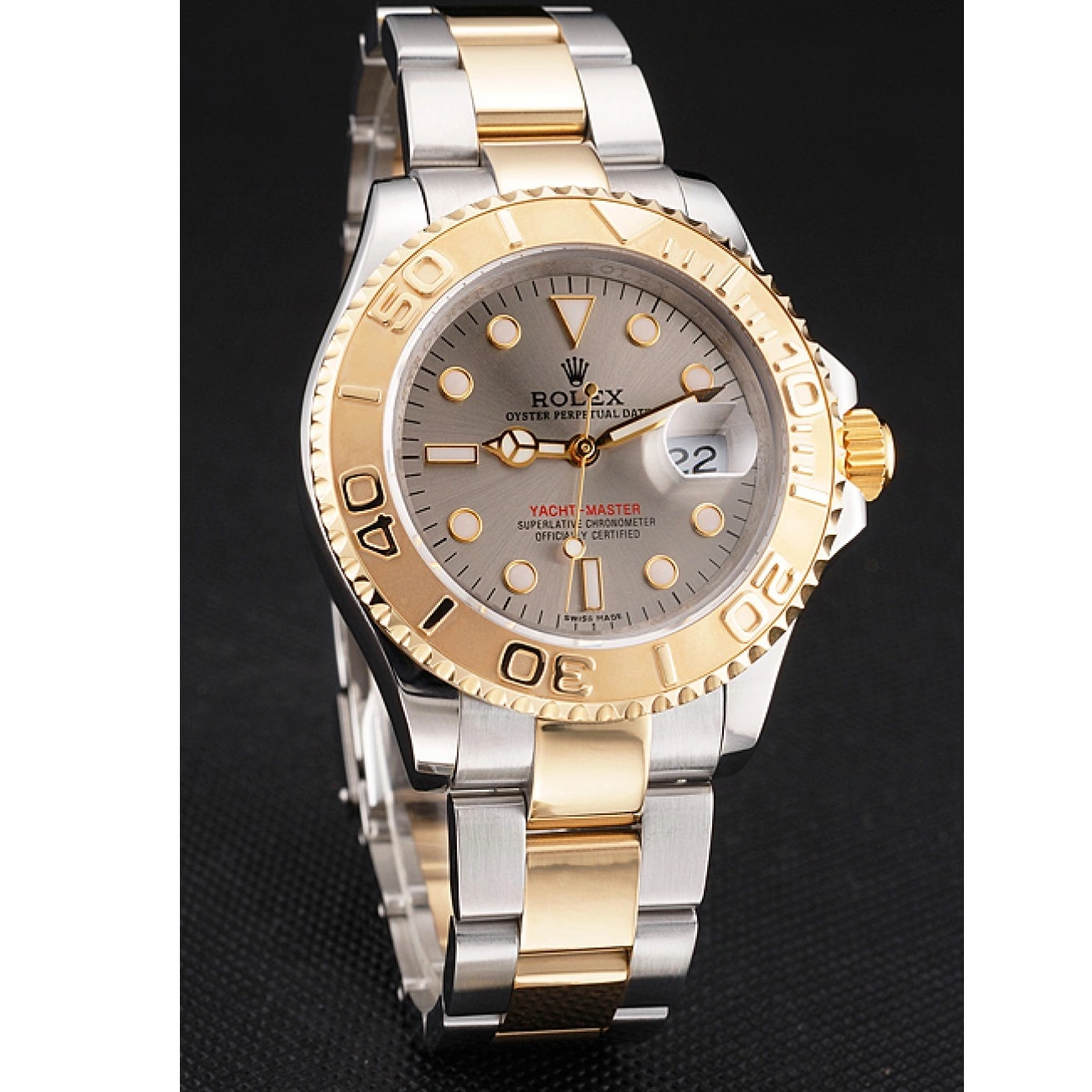 Rolex aaa copy Steel Bezel Yacht-Master Two Rolex Gold Gray Tone Case Swiss Dial Stainless Dial 0801